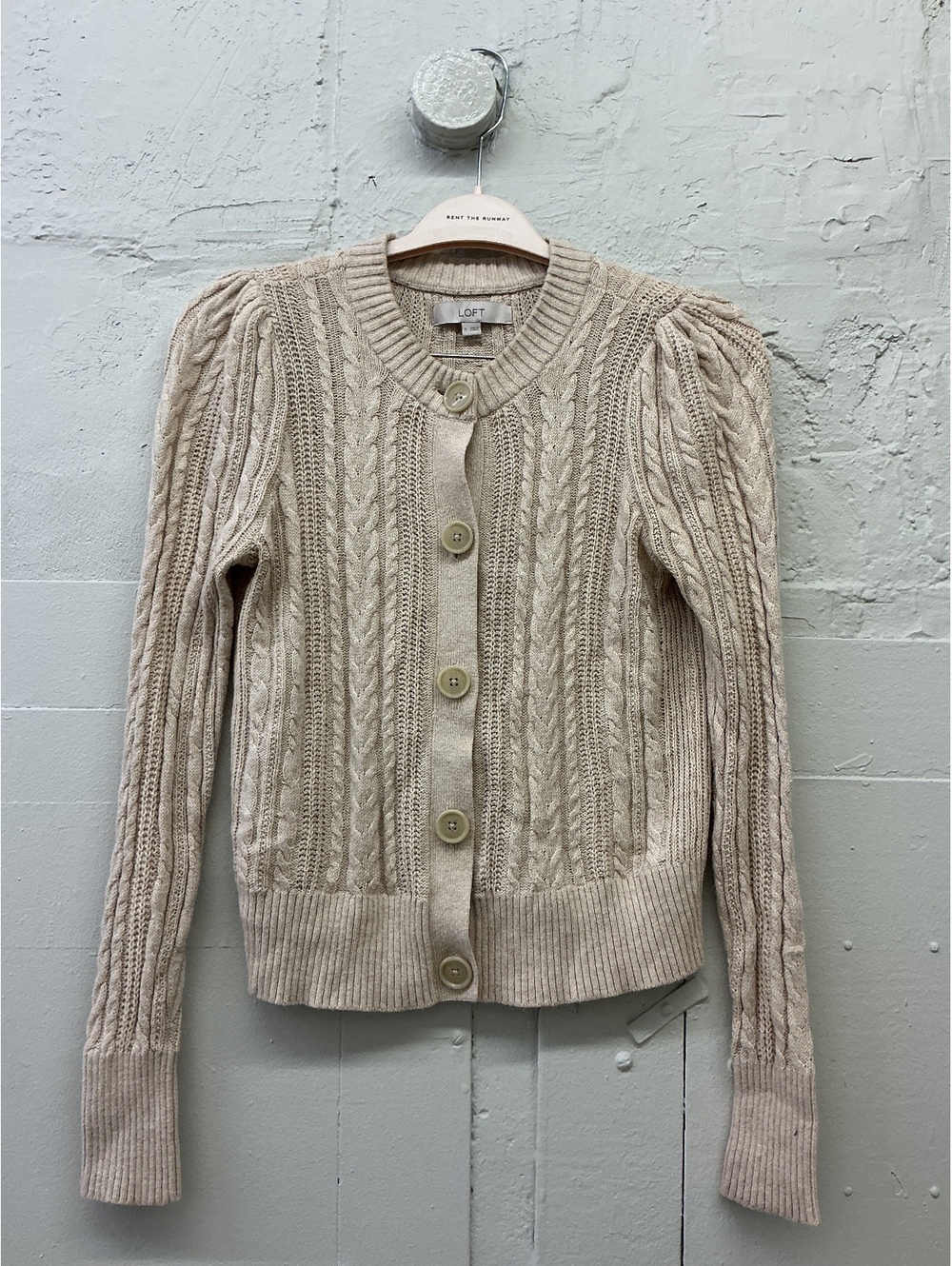 LOFT Beige Cable Knit Button-Up Cardigan Sweater fall autumn style